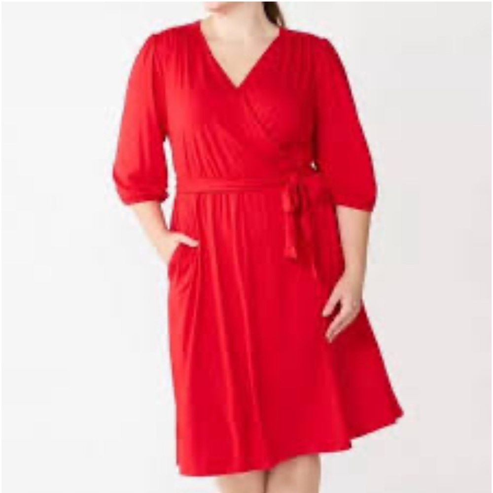 Draper James RSVP Red Knit Wrap Dress Size 2X NWT